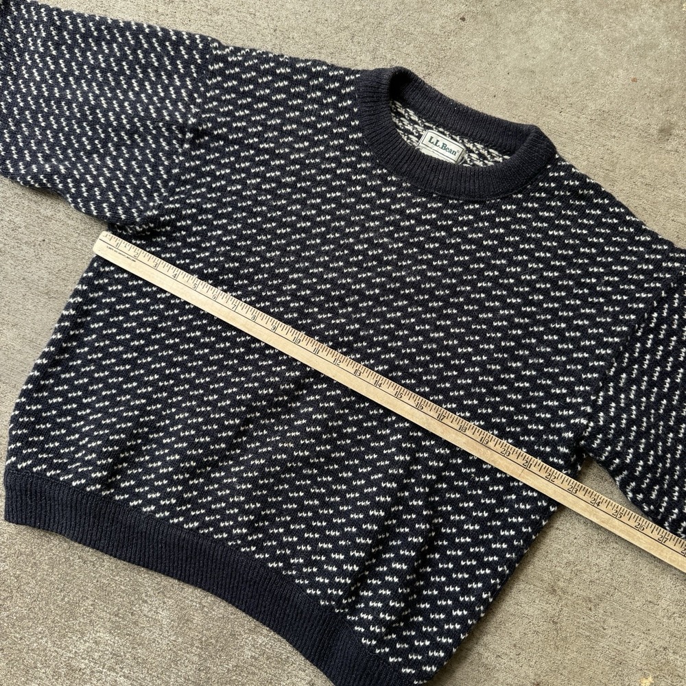 Vintage 80s LL Bean Birdseye Sweater Wool Norwegian Large Distressed Navy Blue - Picture 8 of 9